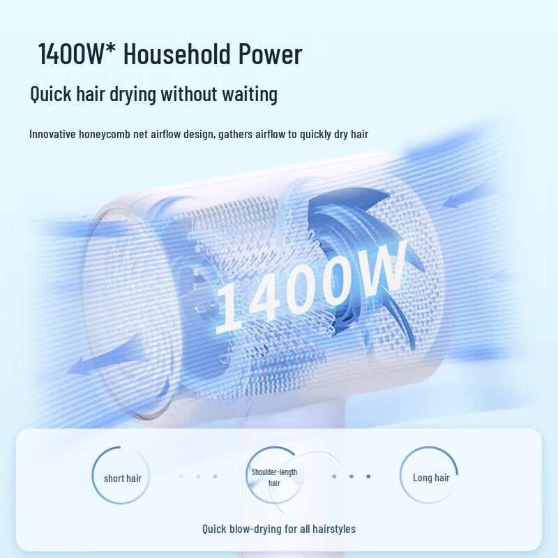Midea FZ110 1400W Negative Ion Foldable Hair Dryer CN Plug (adapter Included)