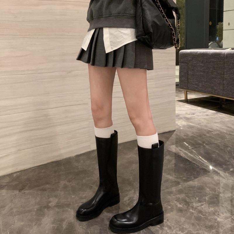 [] Collection Grade~ ANN Imported Calfskin Thick-soled Thick-heeled Medium Tube Knight Boots Women's Boots