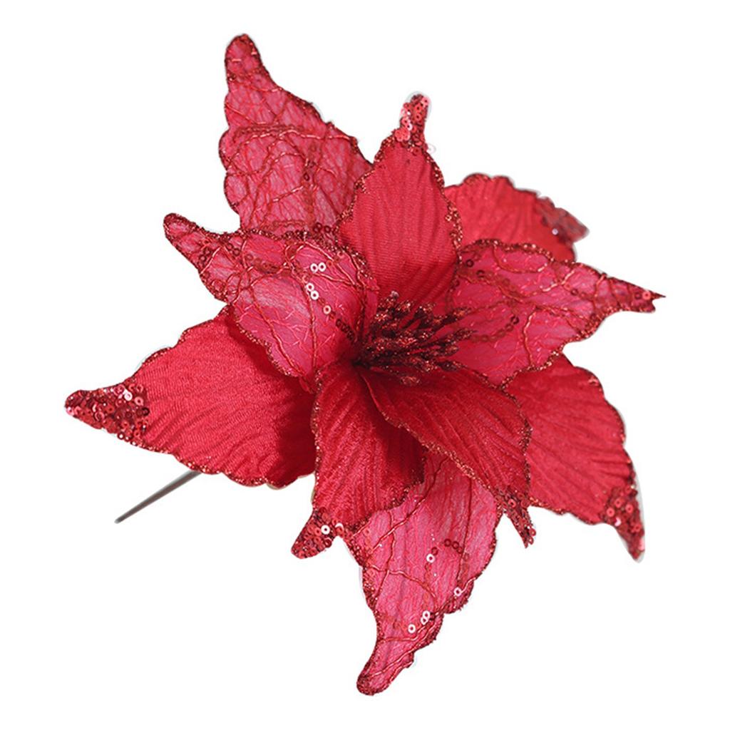 Cloth Plastic Christmas Poinsettia Cm Glitter Flower