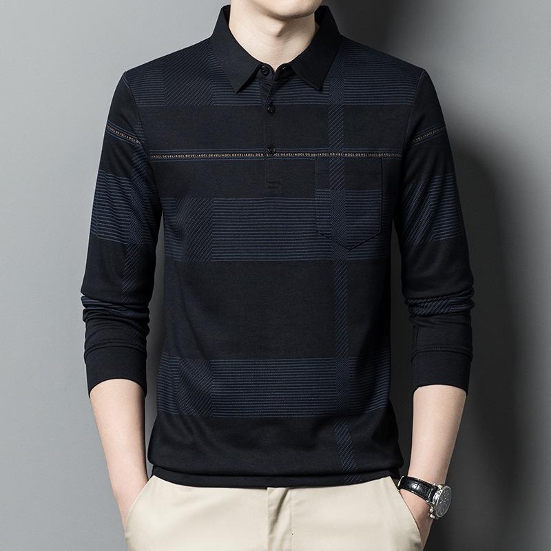 Long-sleeved T-shirt Men's POLO Shirt Thin Pocket Top Spring and Autumn Bottoming New Caring Shirt Dad Men's T-shirt