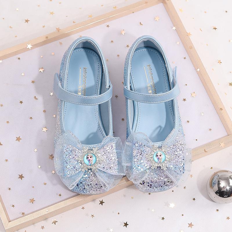 New Crystal Shoes for Girls, Elsa Princess Shoes, Children s Soft Sole Leather Shoes, Shiny Crystal Shoes 25 синий