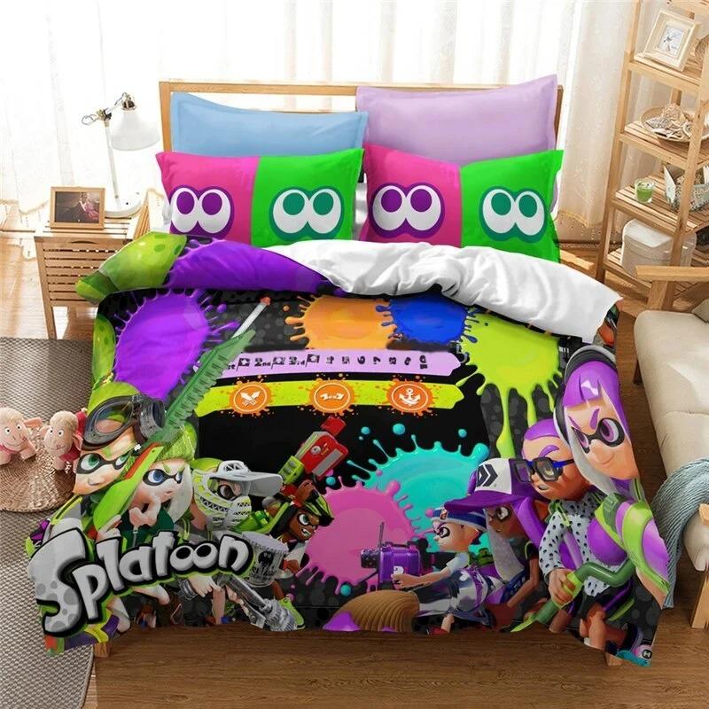 3D Print Splatoon Game Bedding Set,Duvet Cover Comforter Bed Set Quilt Cover Pillowcase,King Queen Twin Size Boys Girls Adults