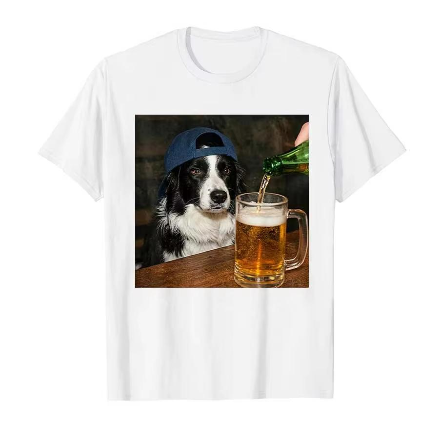 2026 Funny Border Collie Beer Graphic Print Cotton Crew Neck Short Sleeve Tshirt Unisex Unisex Unisex Casual Streetwear Tops