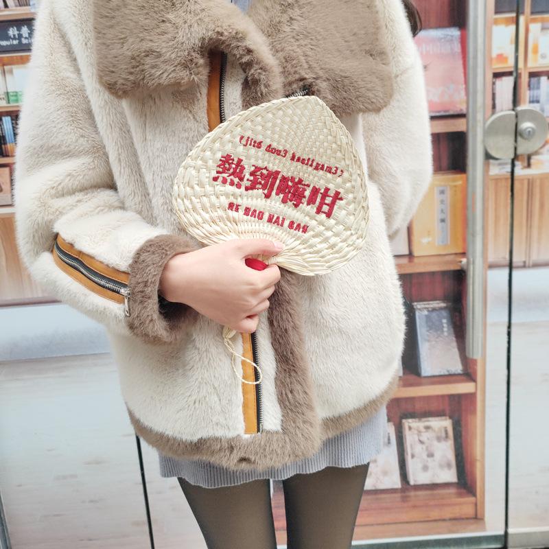 Cantonese Handheld Sunflower Palm Leaf Fan: Purely Hand-Woven, Portable, with Embroidered Logo.