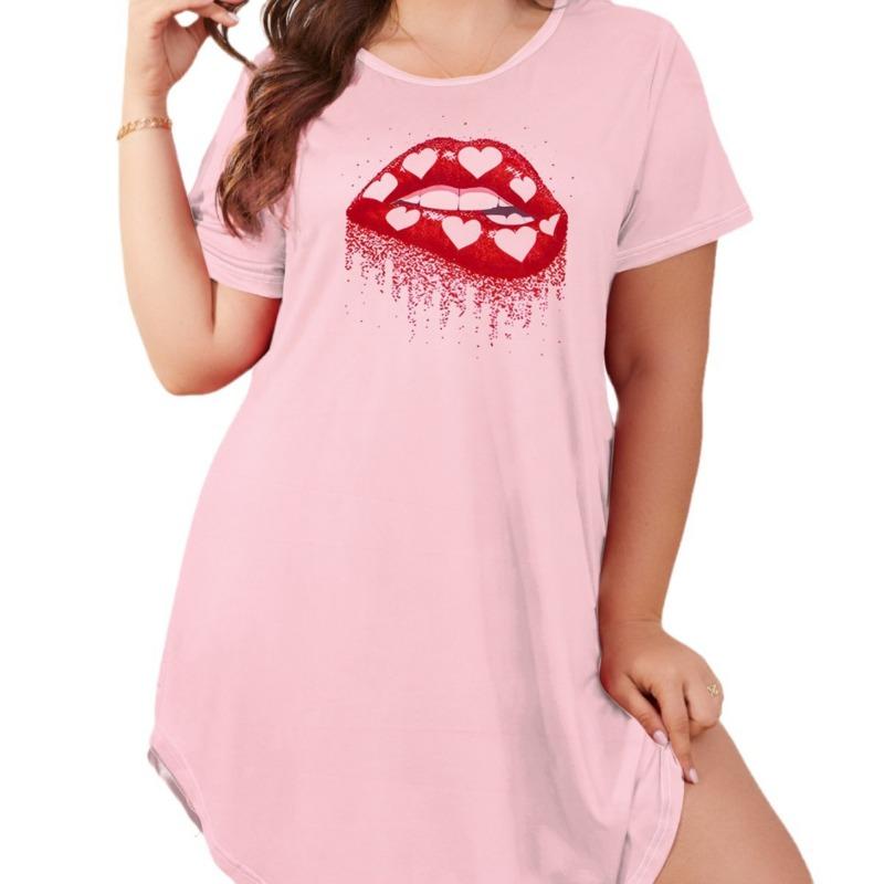 Camasa de noapte marime mare Rochie scurta imprimata cu maneca scurta pentru dama