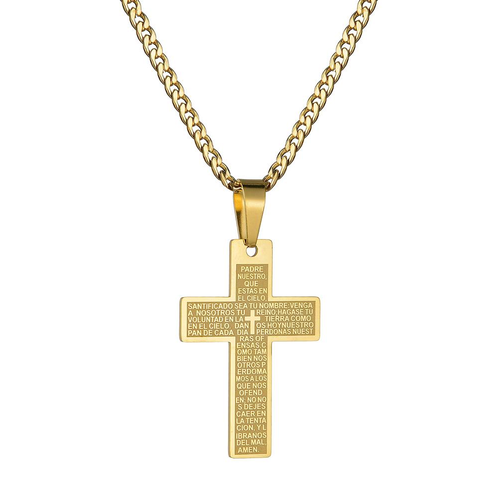 Classic Stainless Steel Bible Cross Necklace Pendant Men Hip Hop Jewelry Fashion Gold Color Long Chain Necklace