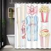 Vintage Watercolor Baseball Bowknot Popcorn Print Shower Curtain with 12 Hooks - Polyester Bathroom Decor