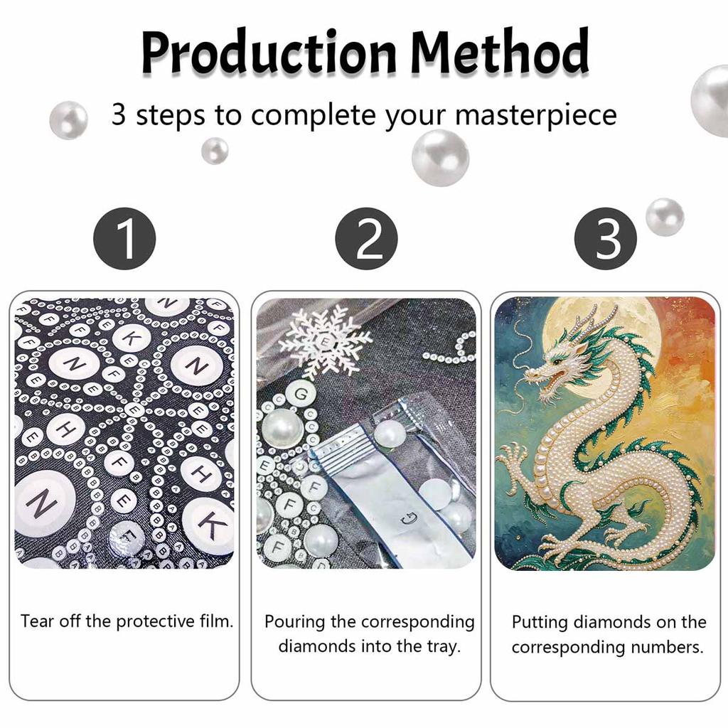 DIY Pearl Art Dragon Painting Kit 5D Crystal Rhinestone Embroidery for Bedroom Living Room Wall Decoration Handmade Craft