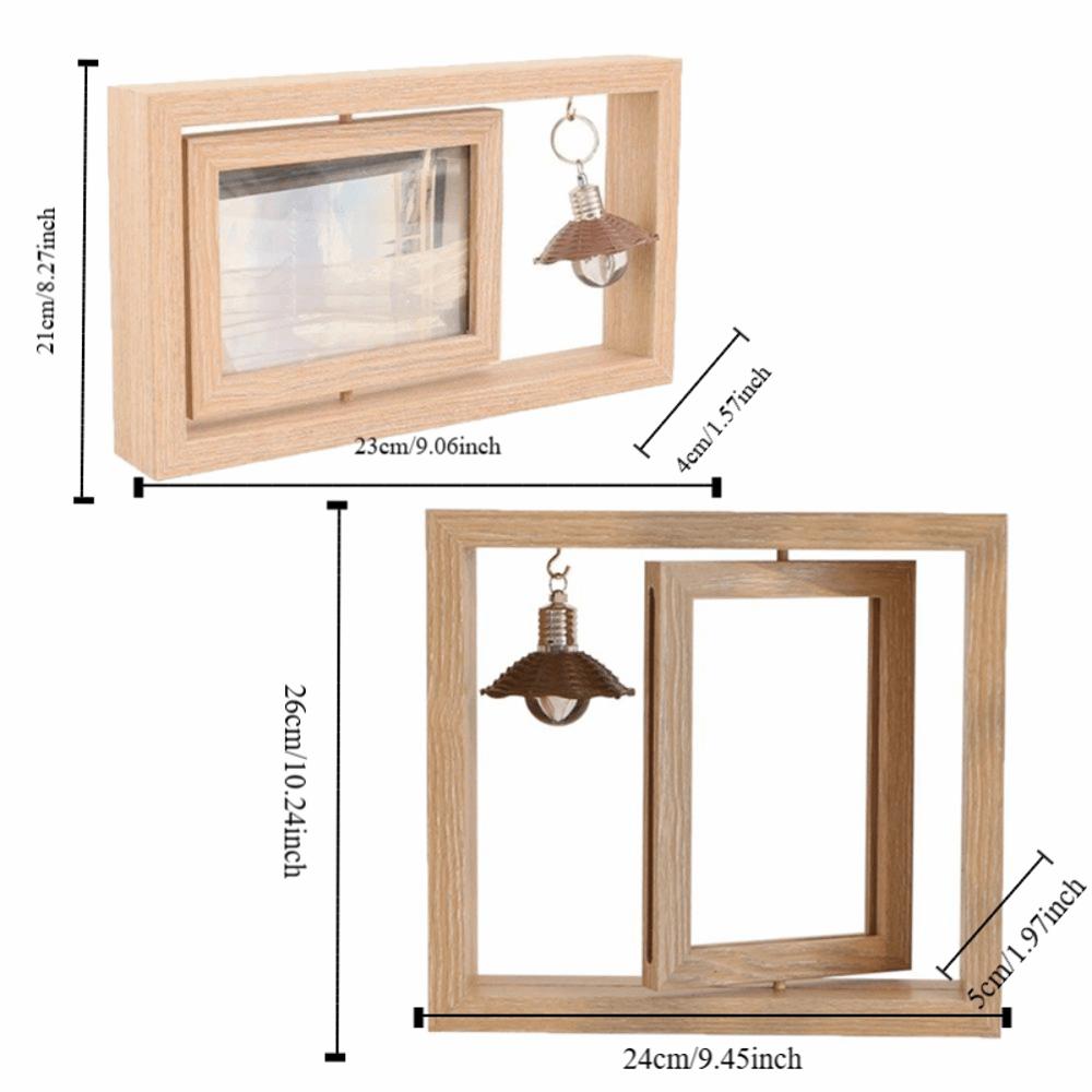 Double-Sided Wooden Picture Frame Square Creative Commemorative Photo Frame Rotate Hollow Decorative Frame Bedroom