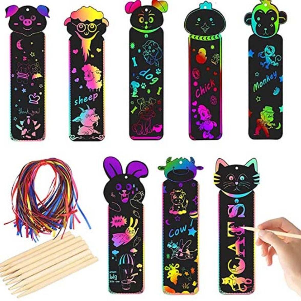 

Supplies Animal DIY Bookmark Handwriting Scratch Bookmarks Scratch Kit Animal Scratching Bookmarks Animal 12pcs