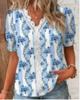 Mode Lässig Urlaubshemd Damen Sommer V-Ausschnitt Aushöhlung Einfarbig Bluse Weiblich Elegant Gestreift Jacquard Lässige Oberteile