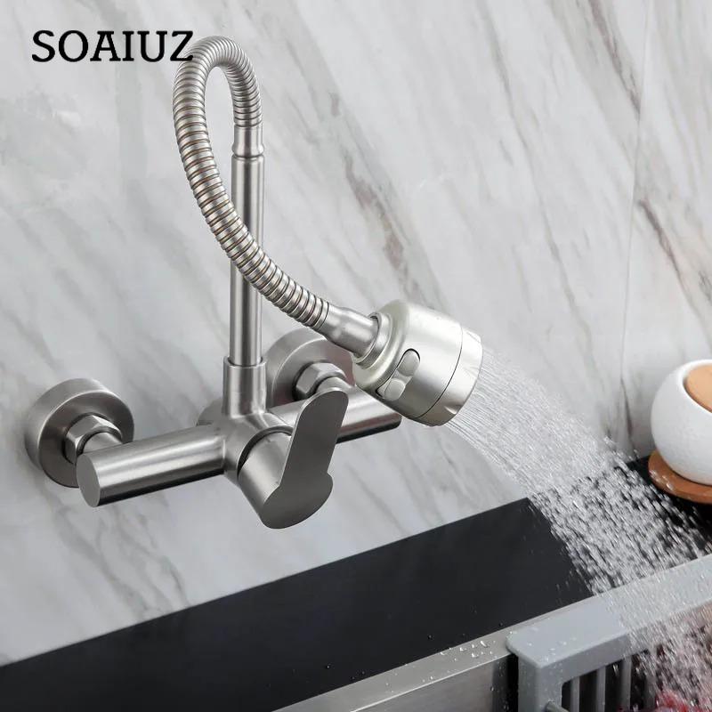 Küchenarmatur aus Edelstahl, ausziehbar, für die Wandmontage, Wasserhahn, wassersparend, für Waschbecken, Kräne, Gourmet-Waschbeckenutensilien, freies Schiff