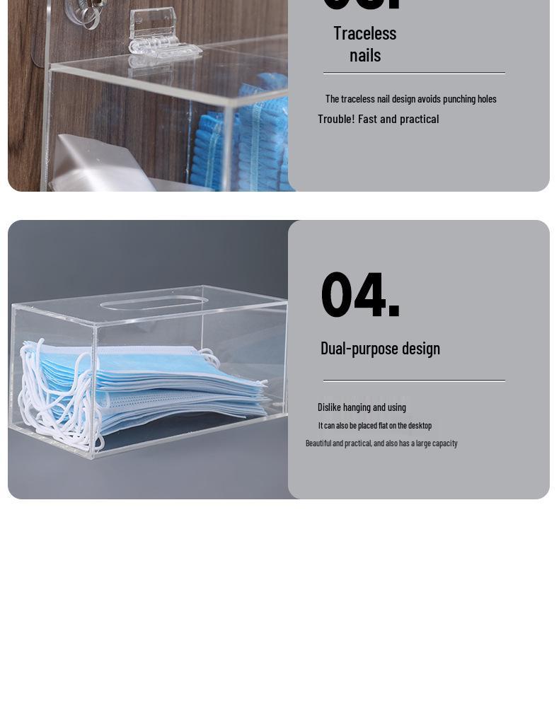 Punch-Free Acrylic Wall-Mounted Organizer Box for Gloves, Shoe Covers, Masks, and Hats.