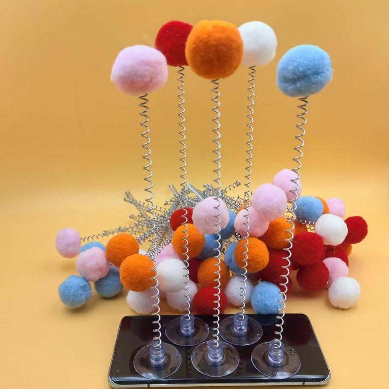 Spring Fur Ball for Cats, Multicolored Suction Cup Toy, Teaser Stick, Interactive Pet Toys, Scratch Toys, Random Color Supplies, 5 Pieces