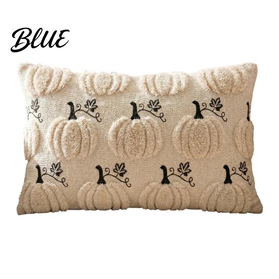 Decorative Pumpkin Accent Thanksgiving Cushion Cover Plush Embroidered Throw Pillow Soft Case Cozy for Farmhouse Home Autumn Decor Square