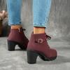 Women'S Mid-Heel Ankle Boots with Side Zipper - Comfortable Faux Cover, Decorative Buckle Design, All-Season Versatile Casual Shoes for Casual Attire