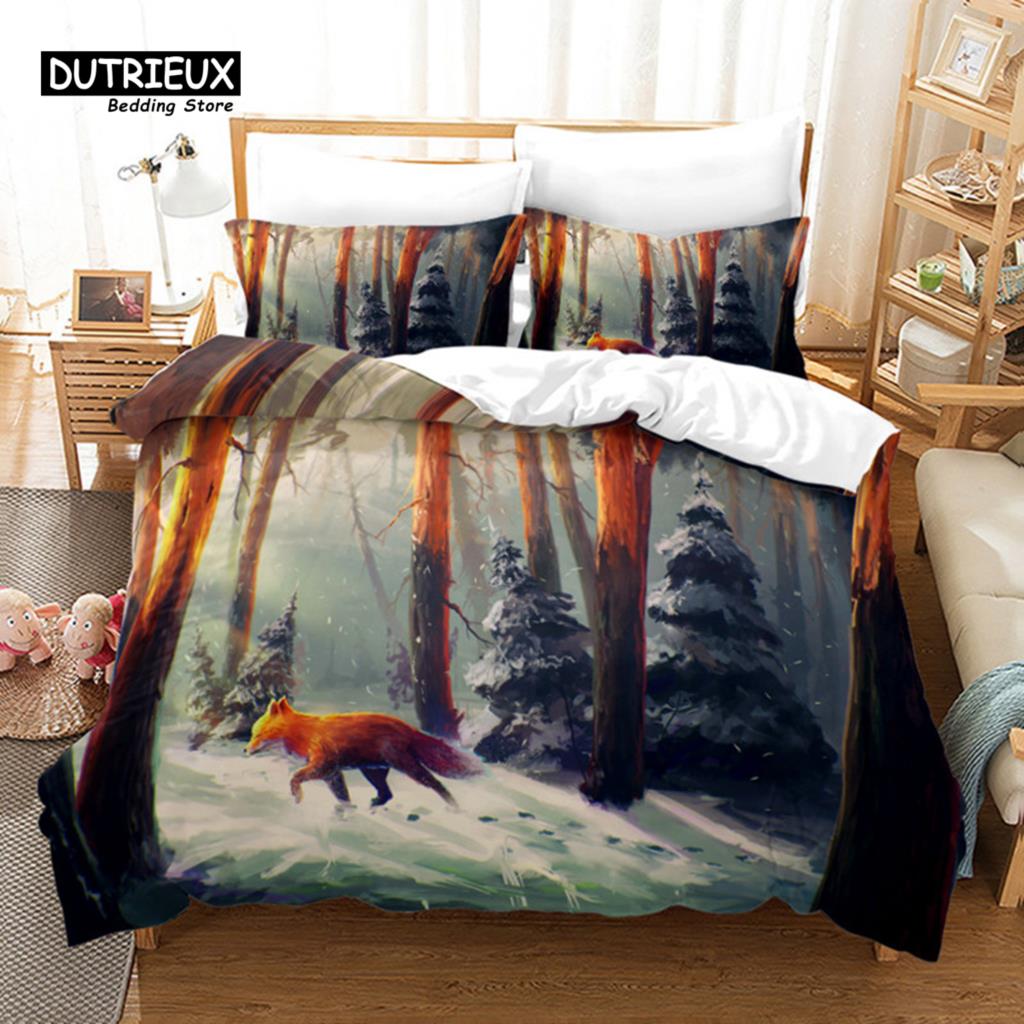Cozy Elegant Twin Kids Fox Size Polyester Wild Animal Orange For Child Girls Teen Bedroom Decor Comforter
