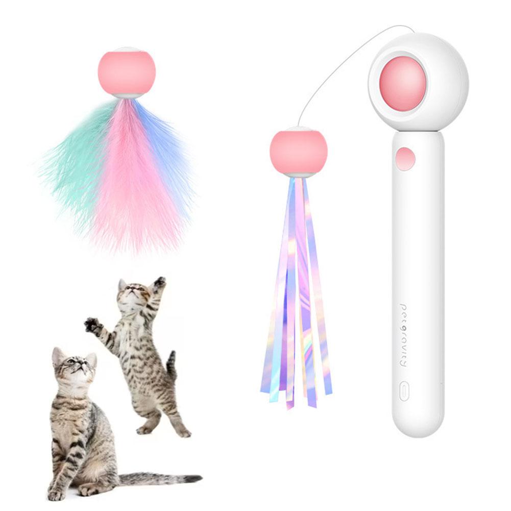 Cat Toy Interactive Funny Tassel Feather Stick Pet Toys For Kitten Colored Stretchable Cat Playing Teaser Wand Toy Self Play