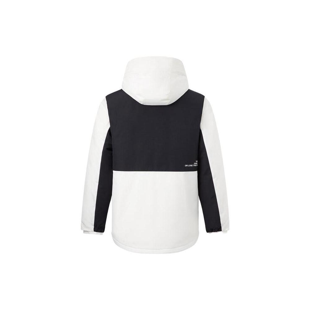 Li Ning Color Block Hooded Mid-Length Down Jacket Men Outerwear Off-White AYMT325-5