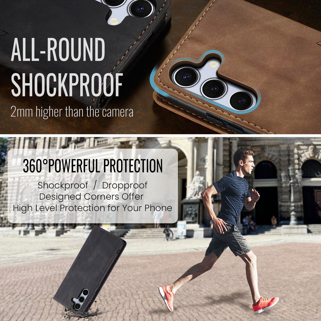 Luxury Retro Case for Samsung Galaxy S25 Multiple Card Slots Stand Function Phone Cover for S25Edge S25FE S24+ Leather Wallet