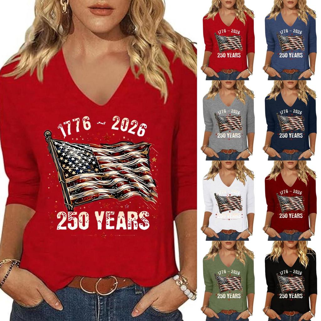 Women's Fashion Casual Independence Day Print Top