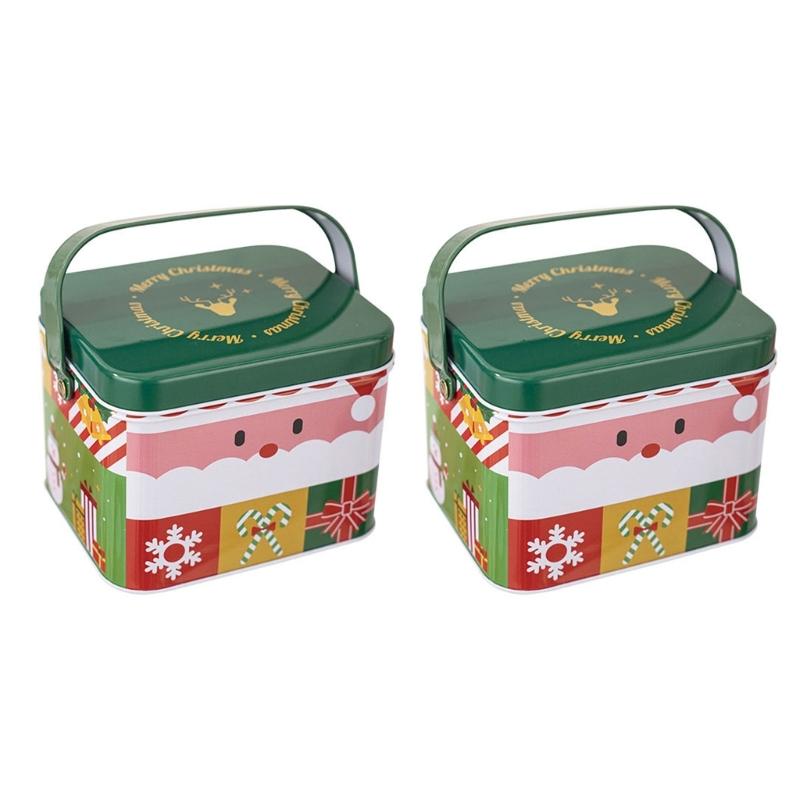2pcs Christmas Decoration Candy Boxes with Convenient Carry Handle Sweets Storage Solution Handheld Candies Holder