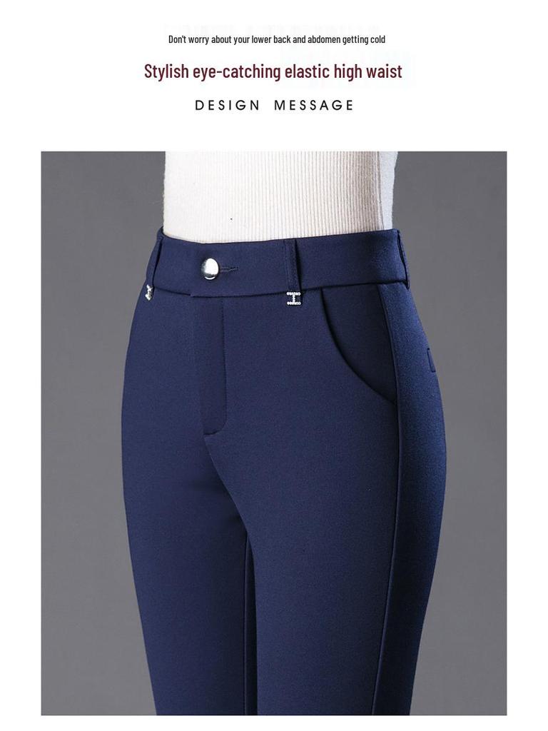 Fleeceforede vinterbukser med rette ben og elastikk for kvinner - Varme, løse, allsidige