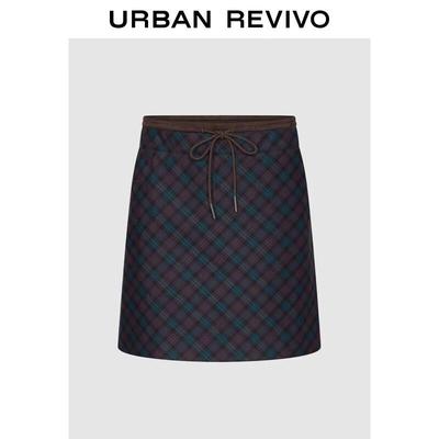 UR 2025 Winter Women's Plaid Drawstring Skirt