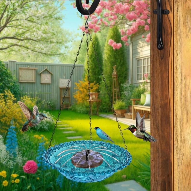 Hanging Outdoor Bird Bath Fountain Solar Powered Fountain Attracts Birds Squirrels  Large Capacity Garden Feeder