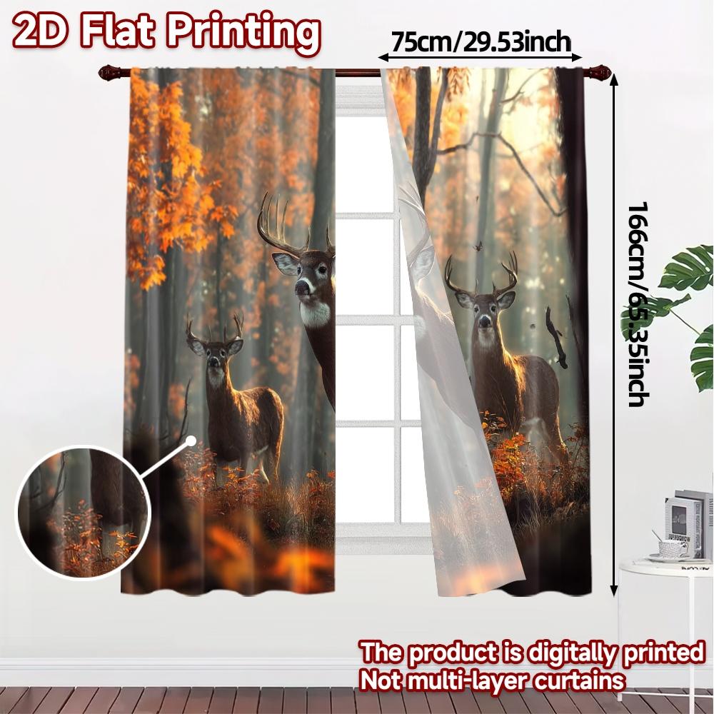 2pcs, 2D FLAT PRINTING Curtains (Without Rod) AutumnDeerHaven Light Filtering Chic Curtains Versatile Polyester Curtains All