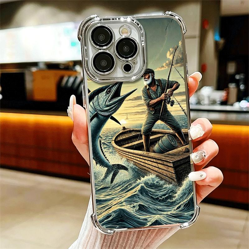 

Hunting Fishing Man Plating Phone Case For Iphone 16 17 Pro Max Air 16E 14 15 Plus 12 13 Mini Anti-Fall Airabag Cover iPhone 13 Mini