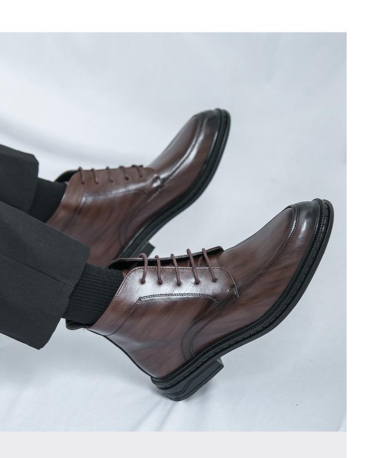 Men's British Style Pointed Toe Leather High-top and Mid-top Martin Boots - Formal, Large Size Available