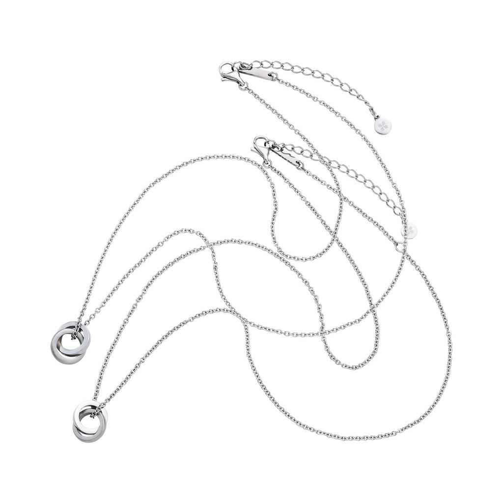 Halsketten-Set, 2 Stück, chirurgischer Edelstahl 316L, Zirkonia, doppelte Schlaufe, mattiert, Botschaft [weißes Kleeblatt], 40 cm/45 cm, 4SUP111SV&4SUP111SV