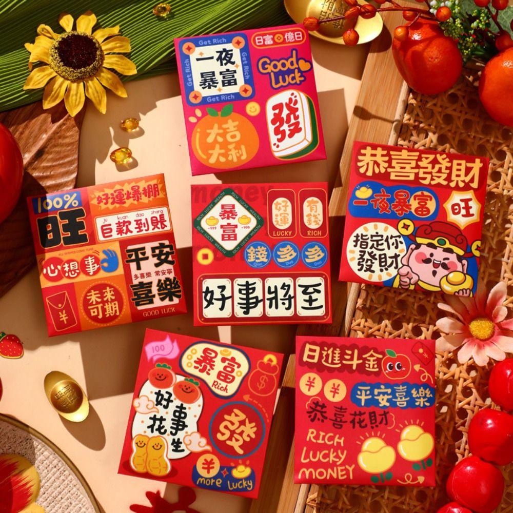 6 Stück Cartoon Glücksgeldumschläge Beste Wünsche Hong Bao Hochzeit Geburtstag