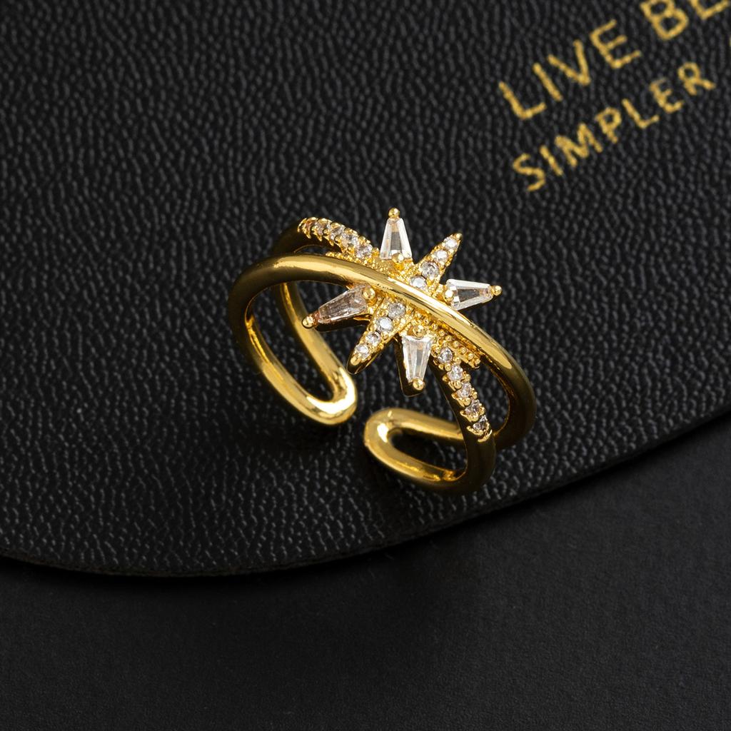 New Full Diamond Star Open Ring Women Niche Exquisite Temperament Versatile Personality Index Finger Jewelry Gift