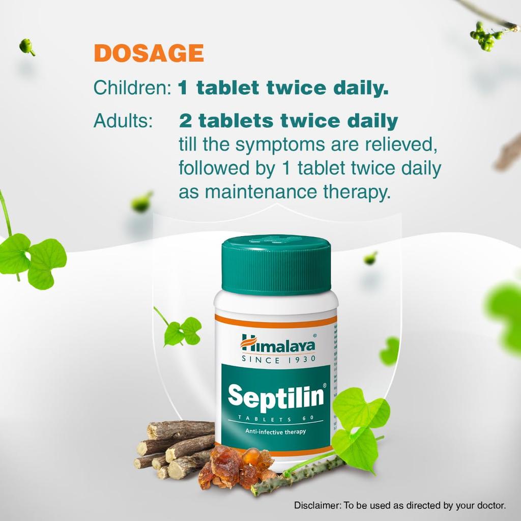 Himalaya Tablety Septilin pro podporu imunity 60 tablet v balení Přírodní doplněk pro zdraví dýchacích cest a celkovou obranyschopnost těla