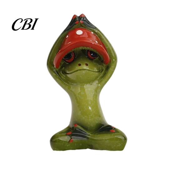 Dekorative Pilzstatue Yoga-Frosch-Figur, Kreative Harzstatue, Niedliche Sitzende Lustige Schreibtischdekorationen Grünes Ornament für Zuhause Büro Regal