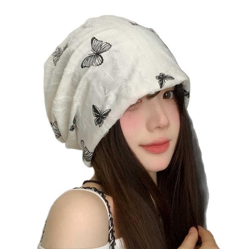 Butterfly Embroidery Pile Hat Autumn and Winter New Hat Women's Retro Versatile Thermal Headgear Show Face Small Cold Hat