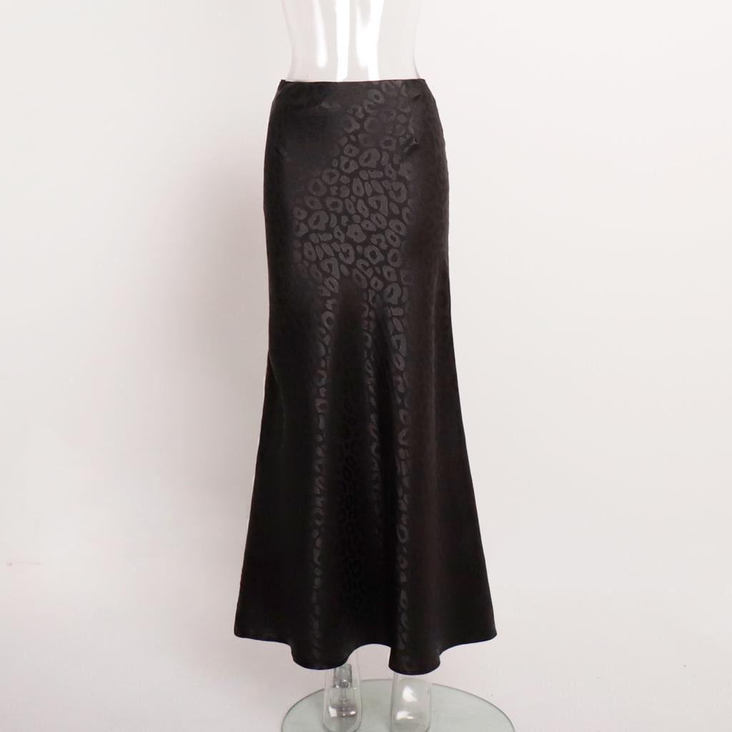 GMXIA Fusta cu jumătate de corp cu imprimeu leopard jacquard New Trend de vară Fusta lungă pe jumătate cu imprimeu leopard, jacquard