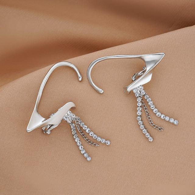 Punk Elf Ear Cuff Fake Piercing Dangle Earrings Silver Tassel Clip On Earrings Unique Fairy Ears Goth Jewelry Dropshipping