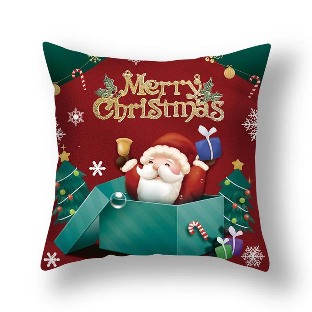 Home Christmas Cushion Cover Pillowcase   Sofa Decorations Happy New Year  Funda De Almohada