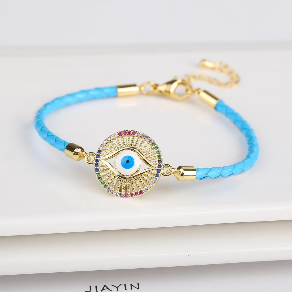 Hot Sale Zircon Turkish Evil Eye Ladies Bracelet  Men'S Leather Adjustable Bracelet Ward Off Evil Jewelry for Daily Wear