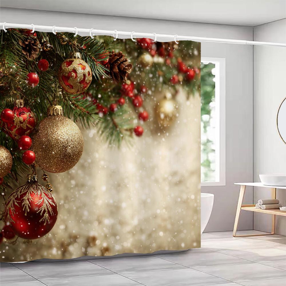 GAEChristmas Shower Curtains with hooks Christmas tree and bells Shower Curtain Polyester Bathroom Curtain home Decor Curtain