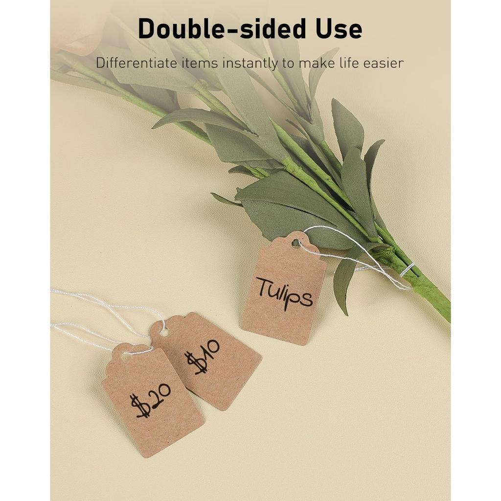 Uniclife 200 Pcs Price Tags with String Attached 1 Inch Writable Brown Kraft Paper Tags Hang Tag Price Display Labels for Pricing Clothing Jewelry