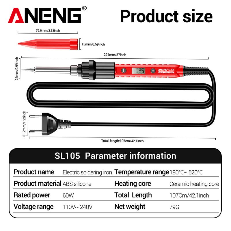 Electric Soldering Iron 60W Adjustable Temperature ANENG LCD Digital Display Portable Kit SL105 Welding Repair Electrician Tools