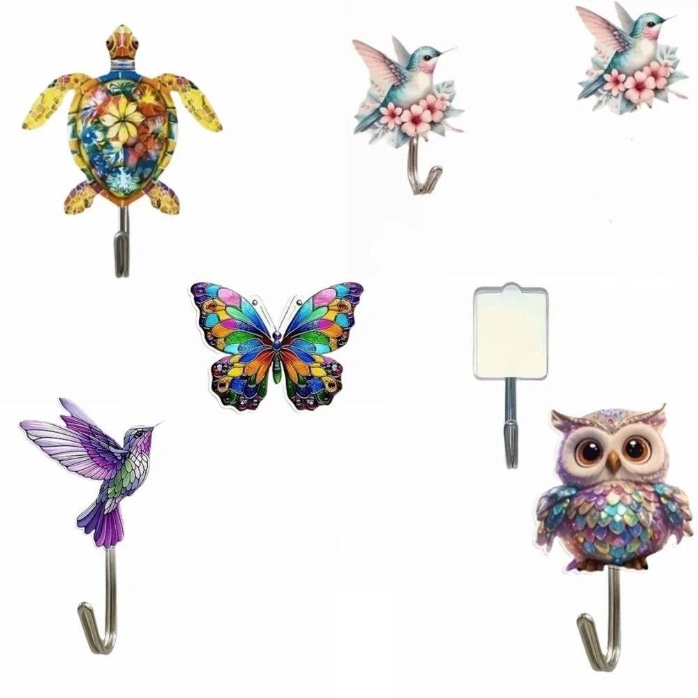 5 Pcs Acrylic Decorative Wall Hooks Cute Animal Sticky Coat Hook Self-Adhesive Hook Bathroom