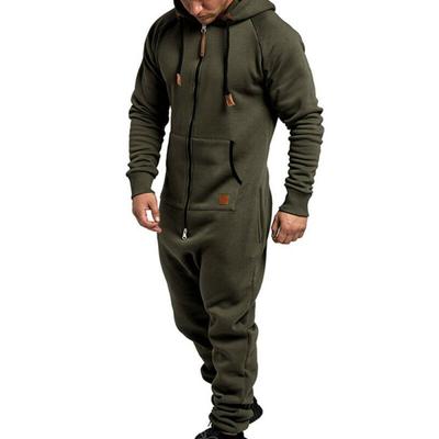 Mens Zip Up Hoodie Sweatshirt One-Piece Winter Warm Casual Jumpsuit Plain Plus Size