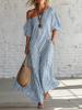 2026 European and American independent station women's fashion spring elegant striped off-the-shoulder dress blue