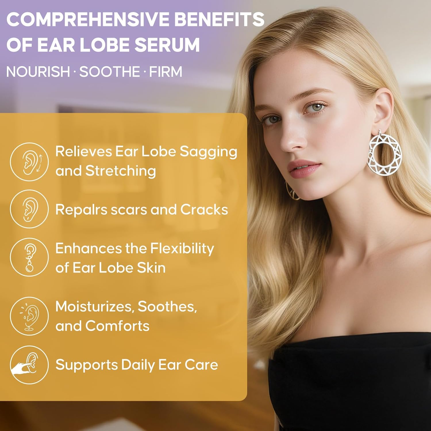 Rejuvenating Ear Lobe Serum, Ear Care Solution for Pierced Ears, Promotes Healing Helps Firm Skin Stretched Earlobes, Daily Ear Care Products for