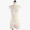 European & American Erotic Lingerie: Women's Sexy Three-Piece Mesh See-Through Lace-Up Bra & Panty Set.